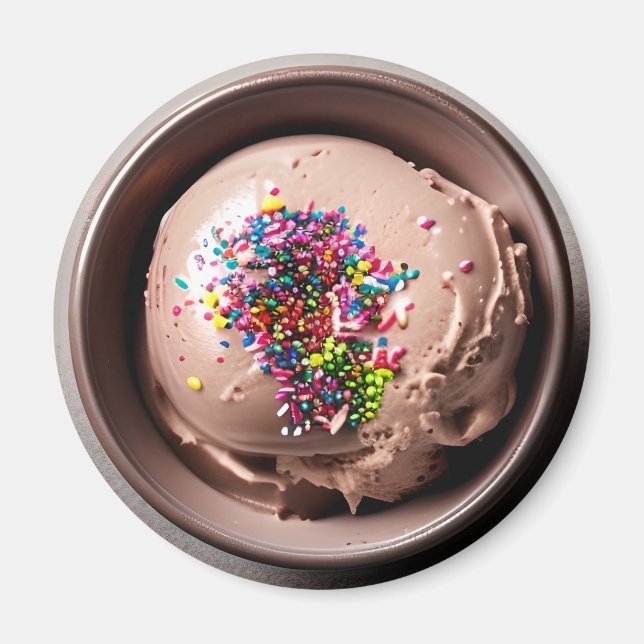 Bowl of Chocolate Ice Cream with Sprinkles Magnet (Front)