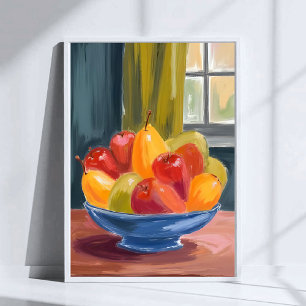 Bowl of Fruit Watercolor Painting Art Poster