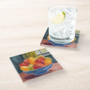 Bowl of Fruit Watercolor Painting Glass Coaster