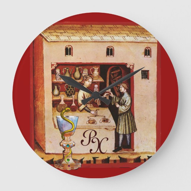 BOWL OF HYGEIA  MONOGRAM Medicine, Pharmacy Large Clock (Front)