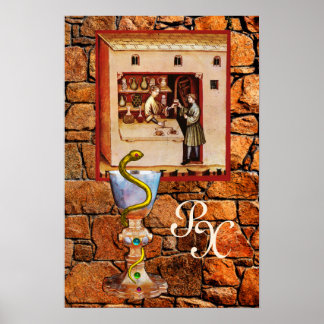 BOWL OF HYGEIA MONOGRAM Medicine, Pharmacy Poster