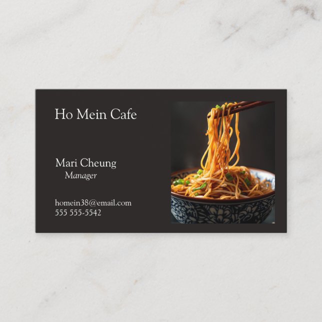 Bowl of lo mein with copy space business card (Front)