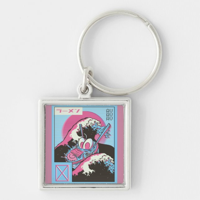 Bowl of Ramen Vaporwave Design Key Ring (Front)