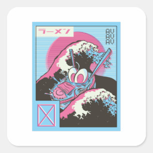 Bowl of Ramen Vaporwave Design Square Sticker