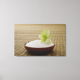 Bowl of rice with a flower on a tatami mat canvas print