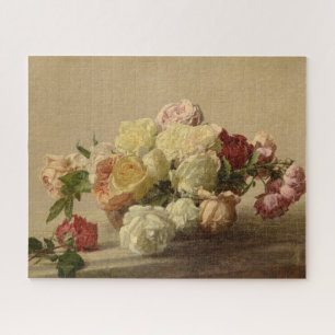 Bowl of Roses on a Marble Table by H Fantin-Latour Jigsaw Puzzle