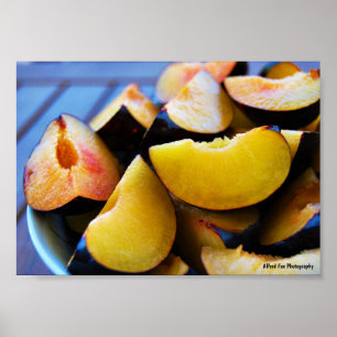 Bowl of Sliced Plum Fruit Poster