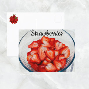 Bowl of Sliced Red Strawberries Photographic  Postcard