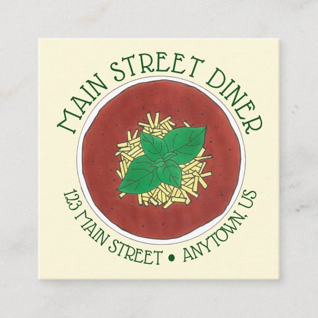 Bowl of Tomato Basil Soup Diner Italian Restaurant Square Business Card (Front)