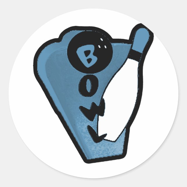 Bowl Pin Retro Bowling Ad Logo Blue Classic Round Sticker (Front)