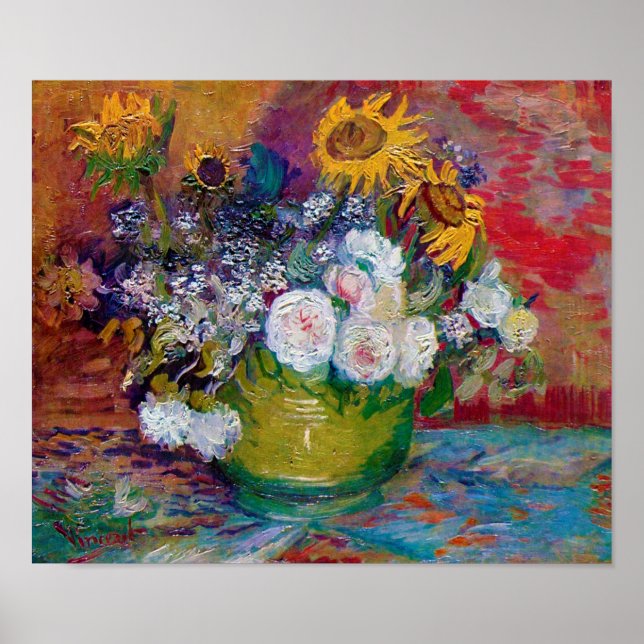 Bowl with Flowers, Van Gogh Poster (Front)