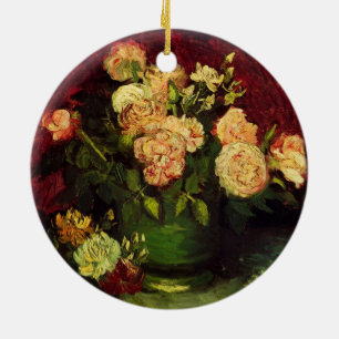 Bowl with Peonies and Roses by Vincent van Gogh Ceramic Tree Decoration