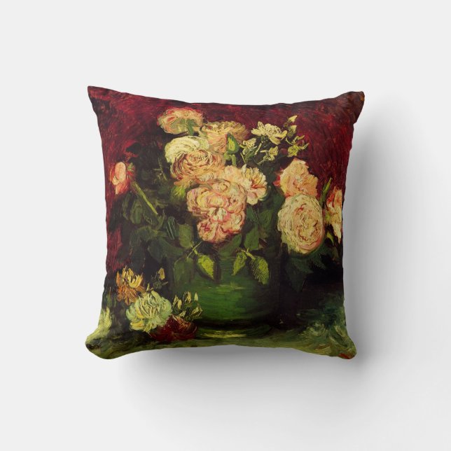 Bowl with Peonies and Roses by Vincent van Gogh Cushion (Front)