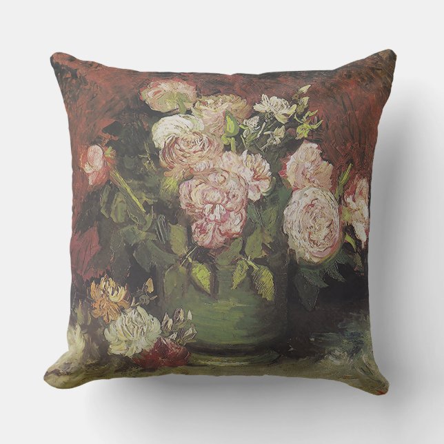 Bowl with Peonies and Roses by Vincent van Gogh    Cushion (Front)