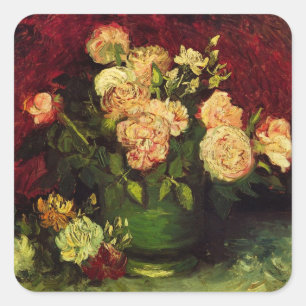 Bowl with Peonies and Roses by Vincent van Gogh Square Sticker