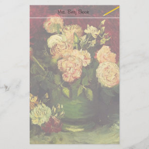 Bowl with Peonies and Roses by Vincent van Gogh Stationery