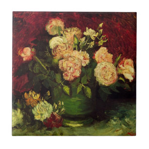 Bowl with Peonies and Roses by Vincent van Gogh Tile