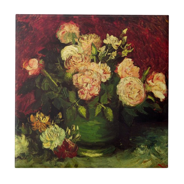 Bowl with Peonies and Roses by Vincent van Gogh Tile (Front)