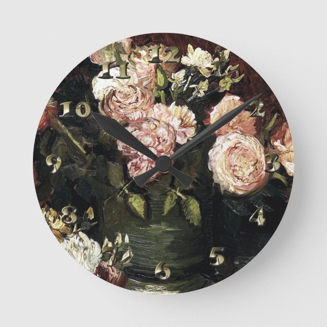 Bowl with Peonies and Roses - Gogh Round Clock (Front)