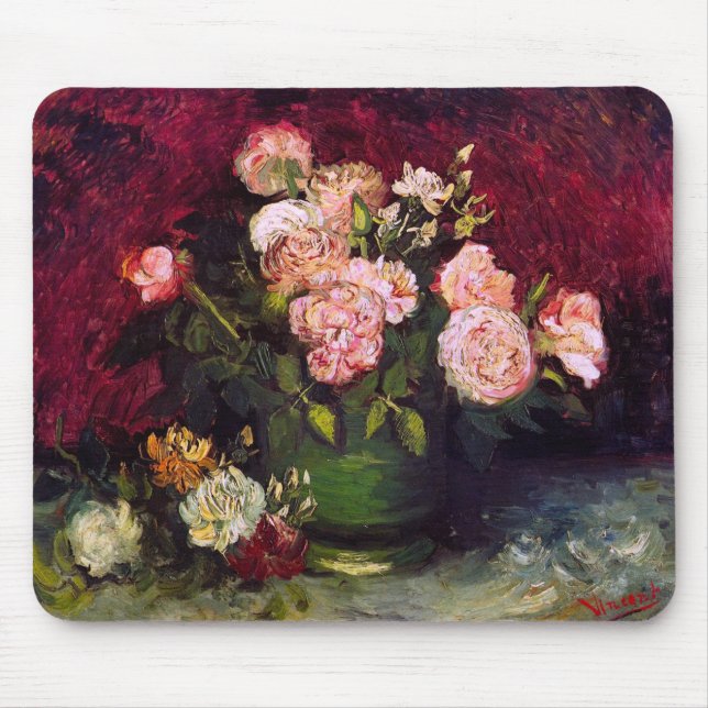 Bowl with Peonies & Roses Van Gogh Fine Art Mouse Pad (Front)
