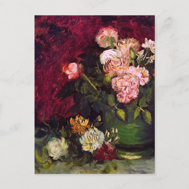 Bowl with Peonies & Roses Van Gogh Fine Art Postcard (Front)