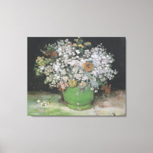 Bowl with Zinnias and Other Flowers Canvas Print