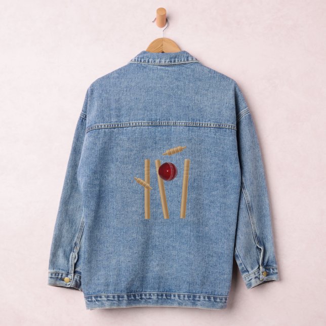 Bowled At Cricket, Ladies Denim Jacket (Hangar)