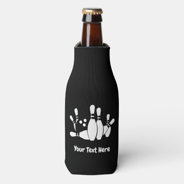Bowler Bowling Ball Pins Custom Bottle Cooler (Bottle Front)