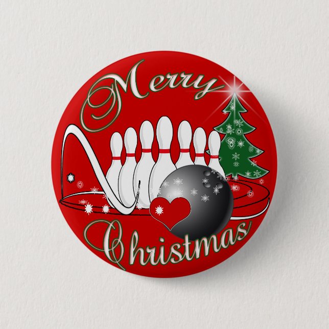 BOWLER / BOWLING MERRY CHRISTMAS 6 CM ROUND BADGE (Front)