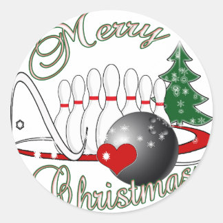 BOWLER / BOWLING MERRY CHRISTMAS CLASSIC ROUND STICKER