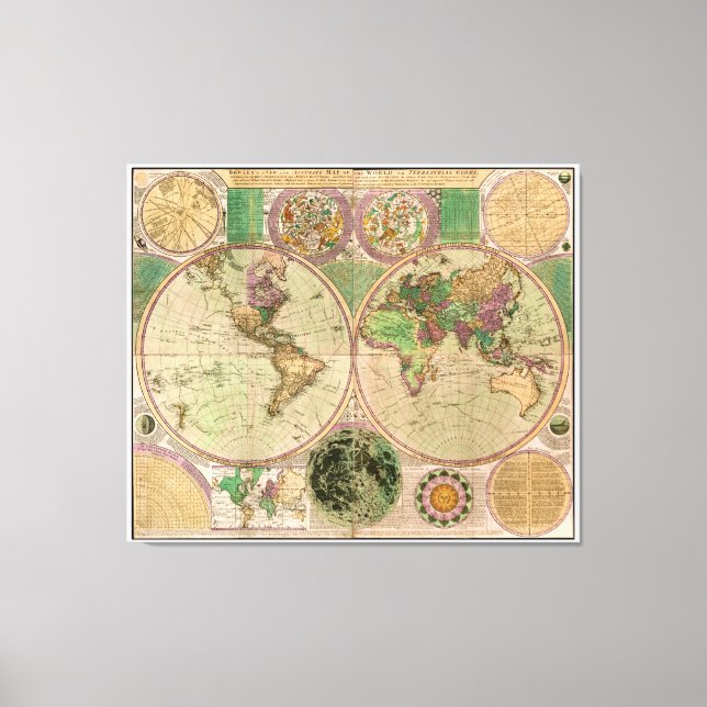 BOWLES New & Accurate Map of the World by Dialling Canvas Print (Front)