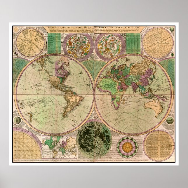 BOWLES New & Accurate Map of the World by Dialling Poster (Front)