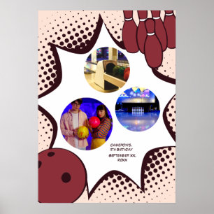 Bowling 11th Birthday Photo Collage Poster