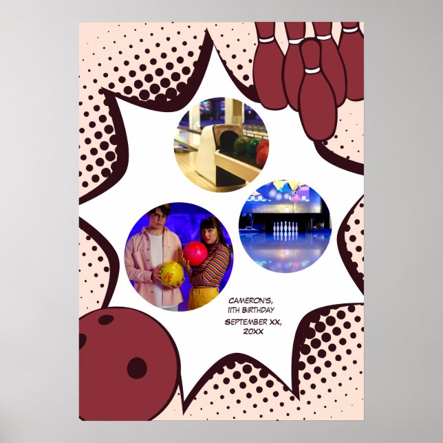 Bowling 11th Birthday Photo Collage Poster (Front)