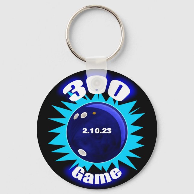 Bowling 300 Game Blues Aluminium Keychain (Front)