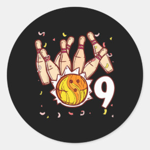 Bowling 9th Birthday Bowling Theme 9 Year Old Funn Classic Round Sticker