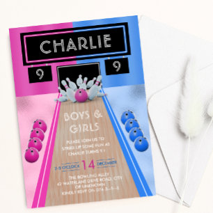 Bowling Alley Boys and Girls Kids Birthday Invitation