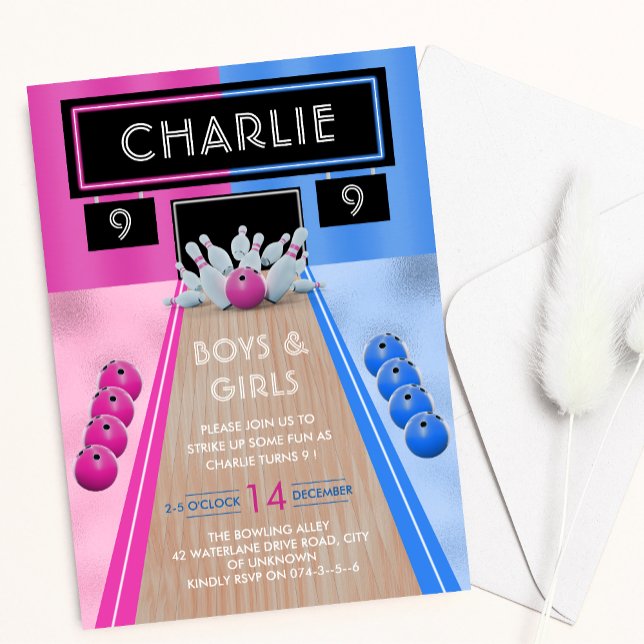 Bowling Alley Boys and Girls Kids Birthday Invitation (Creator Uploaded)