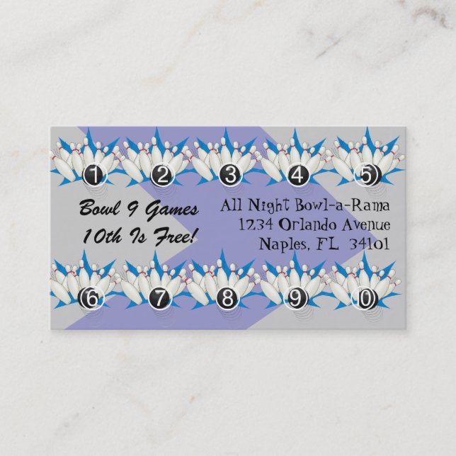 Bowling Alley Loyalty Rewards Business Punch Cards (Front)