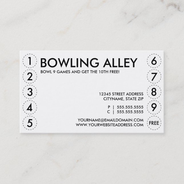 bowling alley punch card (Front)