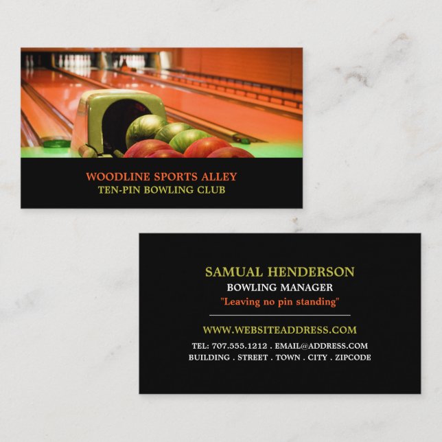 Bowling Alley Scene, Ten-Pin Bowling Club Business Card (Front/Back)