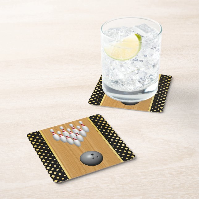 Bowling alley square paper coaster (Insitu)