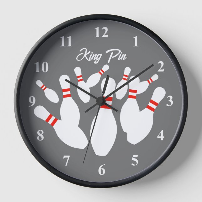 Bowling alley strike wall clock with custom text (Front)