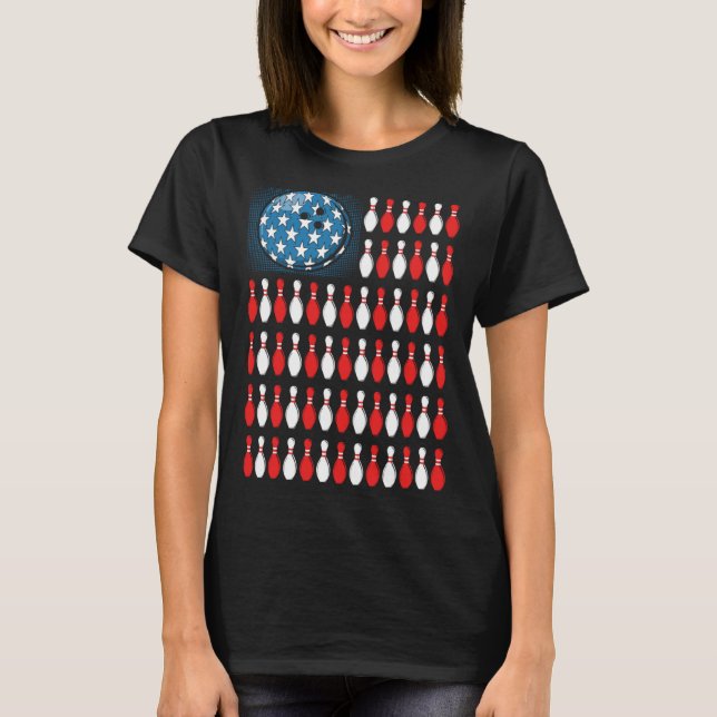 Bowling America Flag  Bowling Players &  Costume T-Shirt (Front)