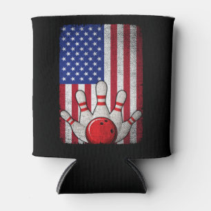 Bowling American Flag 4th of July For Bowler Can Cooler