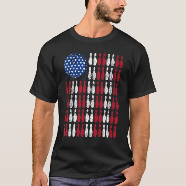 Bowling American Flag 4th of July Men Women Patrio T-Shirt (Front)
