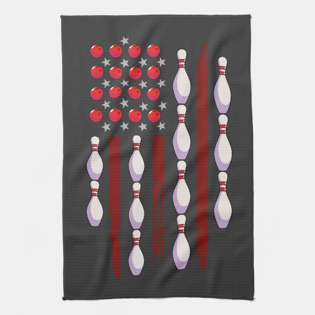 Bowling American Flag Tea Towel (Vertical)