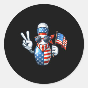 Bowling American Usa Flag Sungles 4th Of July Bowl Classic Round Sticker
