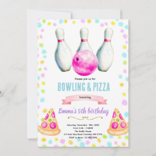 Bowling and Pizza girl party invitation