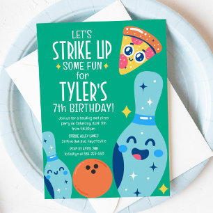 Bowling and Pizza Retro Birthday Party Invitation